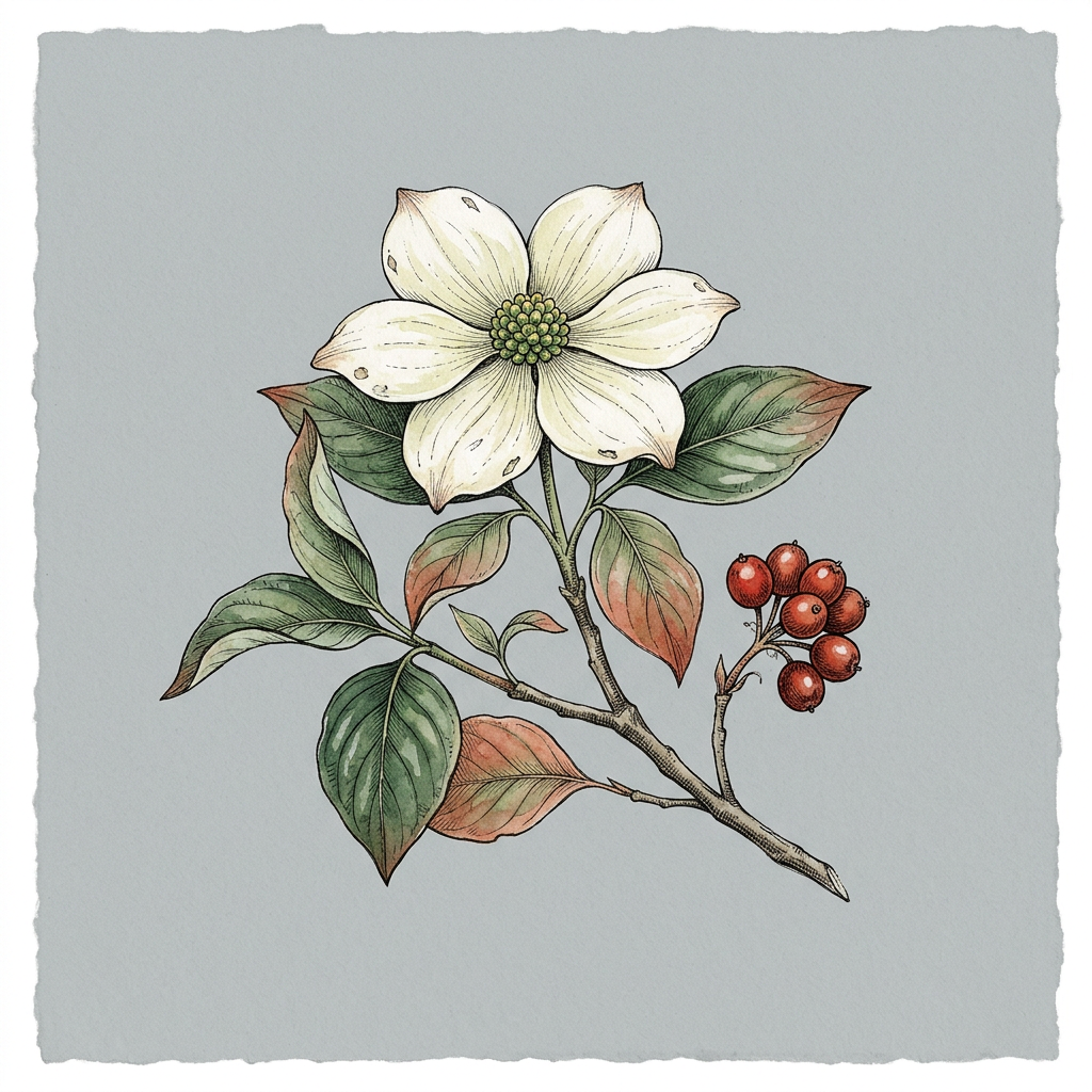 Botanical illustration of Pacific Dogwood